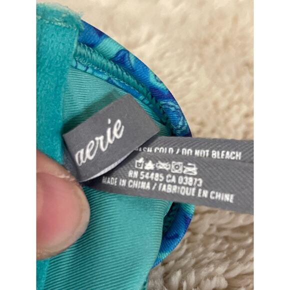 Aerie Push Up Halter Bikini Top Lightweight Floral Teal Blue Women's Size 32B - Picture 7 of 8